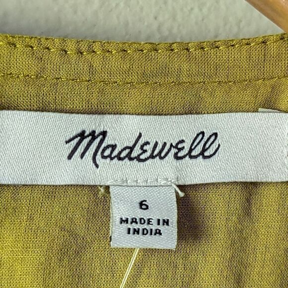MADEWELL Puckered NWT Annamarie Short Sleeve V-Neck Mini Dress Citrus Lime 6 - Picture 7 of 14
